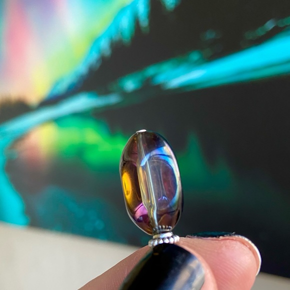 Crystal cat moon necklace . Black iridescent rainbow aura crystal & silver charm - Picture 13 of 15